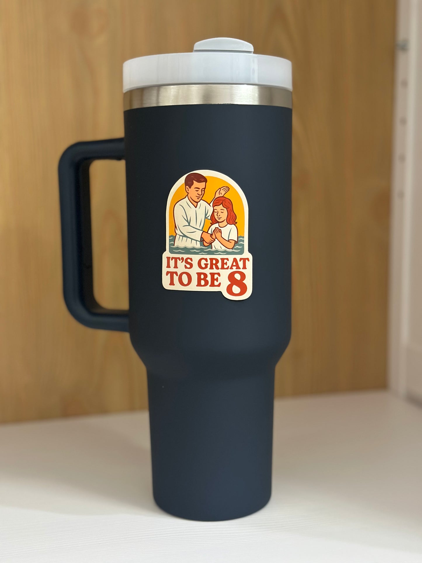 LDS baptism sticker 'its great to be 8' Mormon sticker showing a baptism