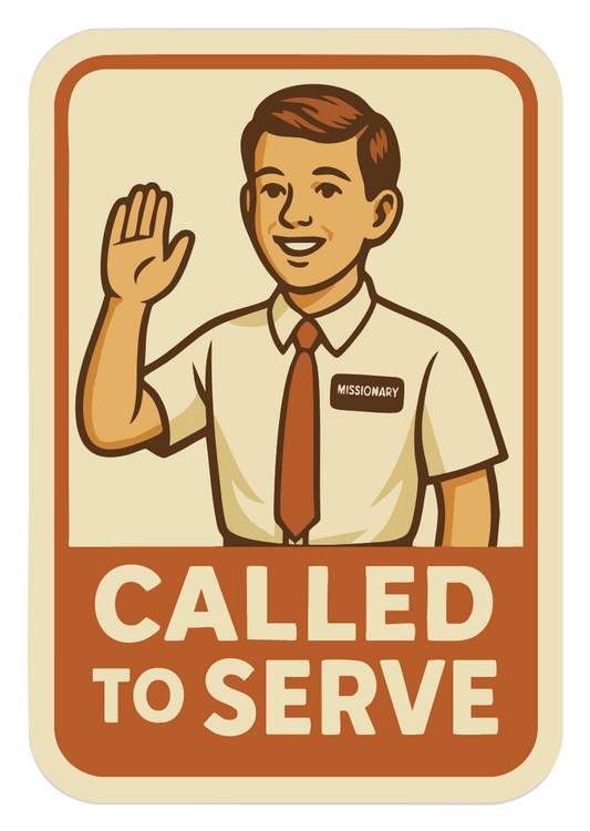 LDS missionary sticker , Called to serve sticker featuring a boy ' called to serve' mormon missionary sticker