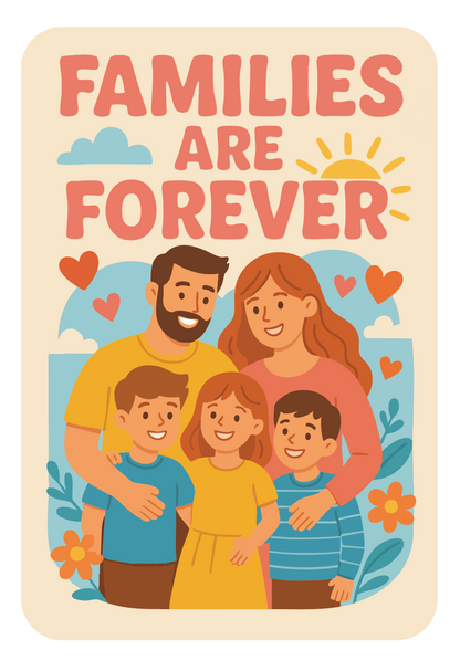 Mormon sticker, with lds stickers of a happy family , the LDS sticker says Families are forever