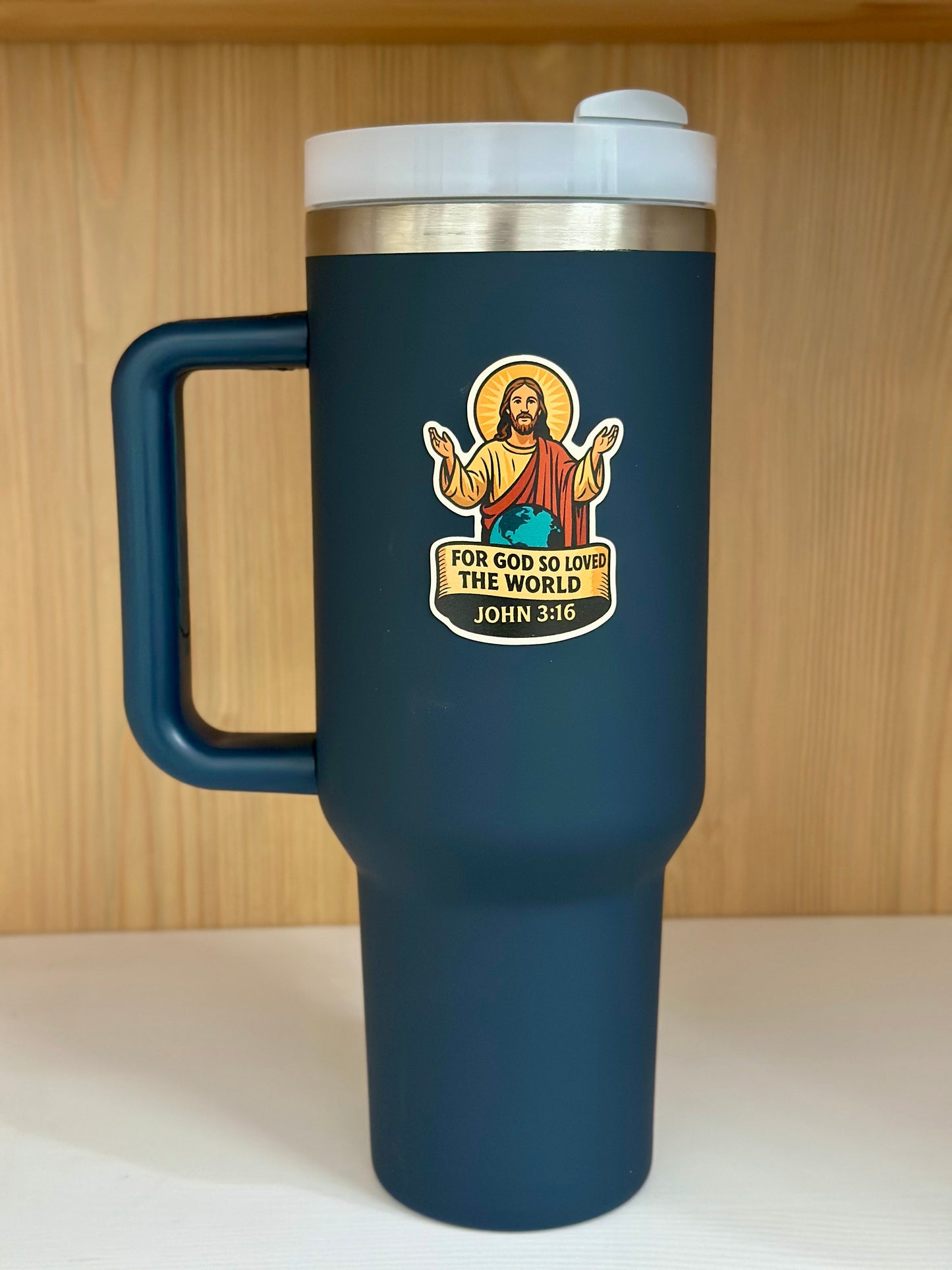 Christian sticker on tumbler