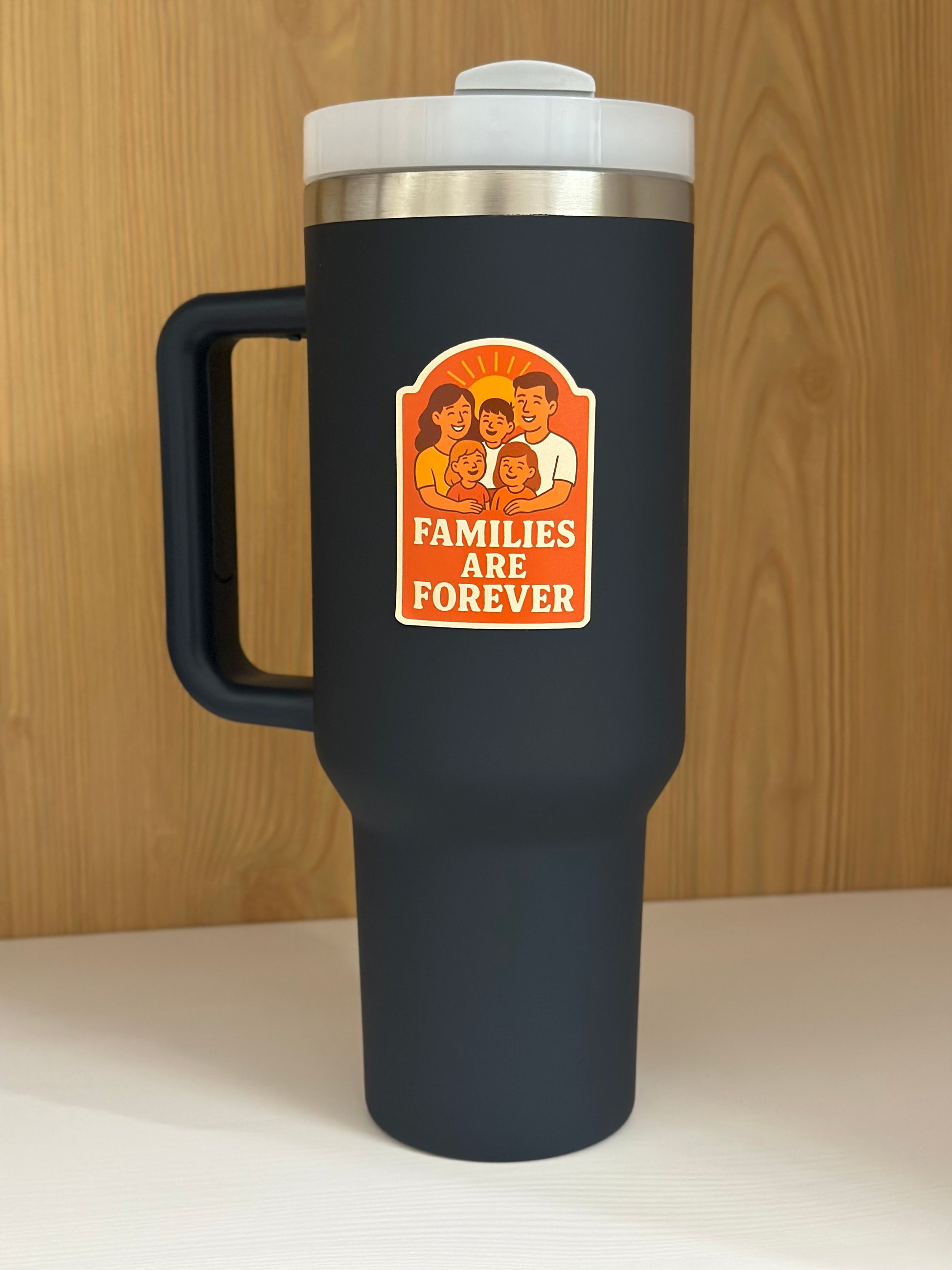 LDS sticker on water bottle. Mormon sticker. text ' Families are forever' 