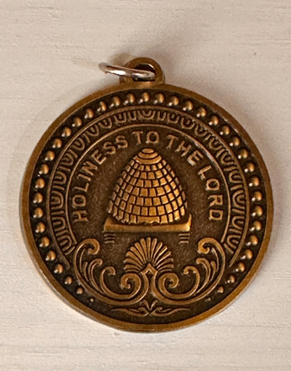 LDS keychain with temple inspired engraving antiqued brass.  