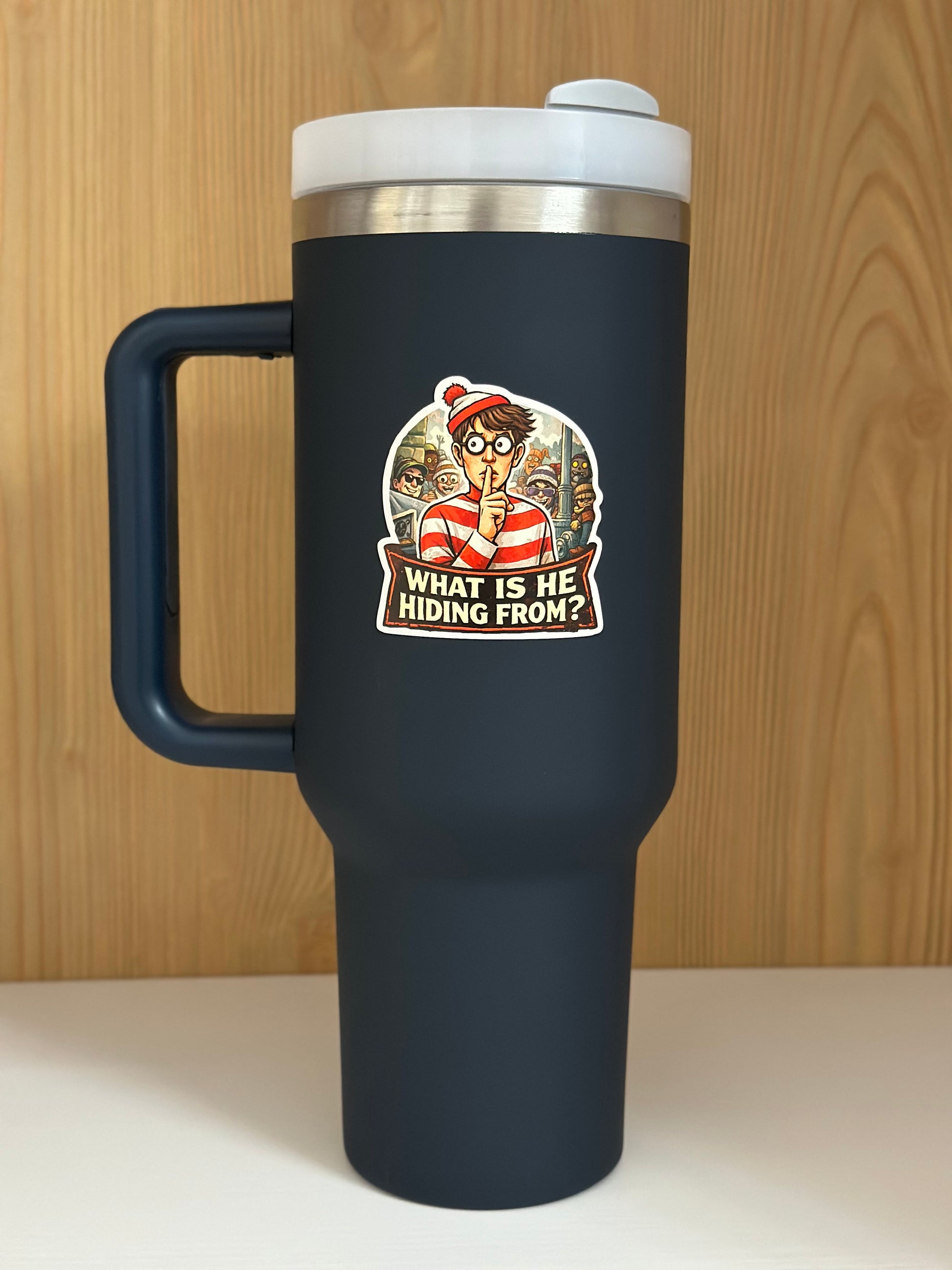 Wheres waldo sticker on a cup
