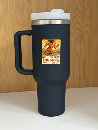 book of mormon heroine abish, lds sticker, mormon sticker on a tumbler 